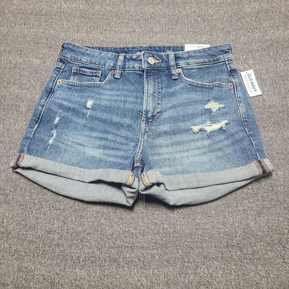 Old Navy Womens Shorts 6 Blue Cuffed Hem OG Straight Beach Party Hot Mom Denim - Picture 1 of 10